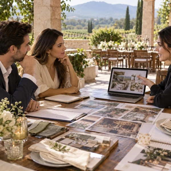 A diverse group of individuals seated around a table, collaborating with a laptop in the center.